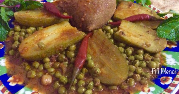 Tripes farcies en sauce avec petits pois et courgettes (Osbane dewara bel djelbana w el qaraa)