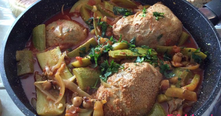 Panse farcie en sauce aux courgettes et oignons