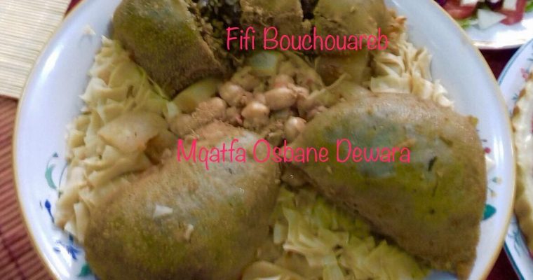 Panse farcie en sauce pour petites pates carrées (Trida b’ Osbane dewara)