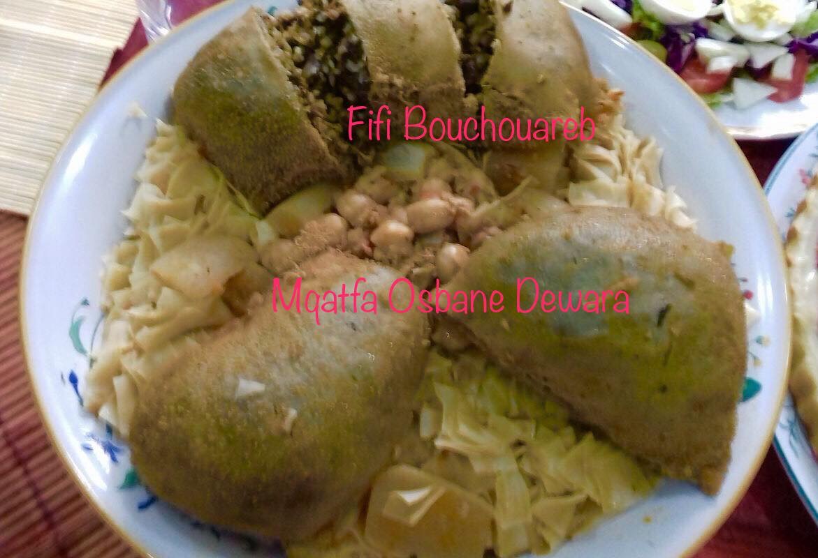 Panse farcie en sauce pour petites pates carrées (Trida b’ Osbane dewara)