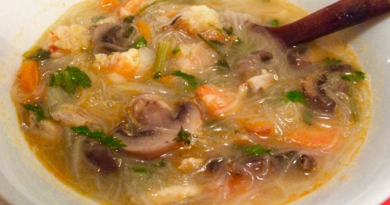 Ma soupe aux champignons et crevettes