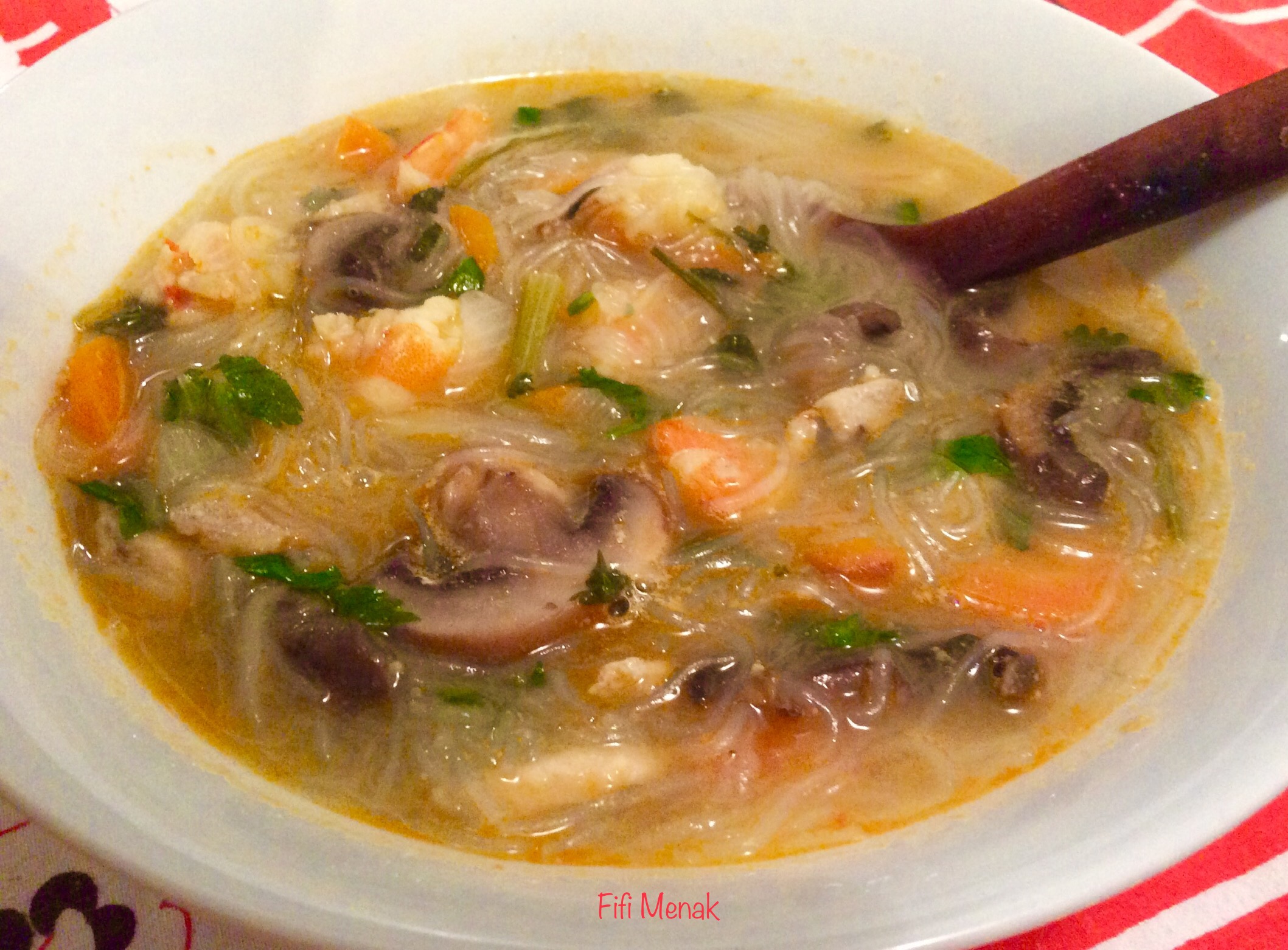 Ma soupe aux champignons et crevettes